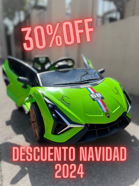 Auto Deportivo a Bateria para niños color verde tipo lambo con control a distancia