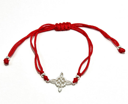 Pulsera Roja de Proteccion Nudo de Bruja en Plata